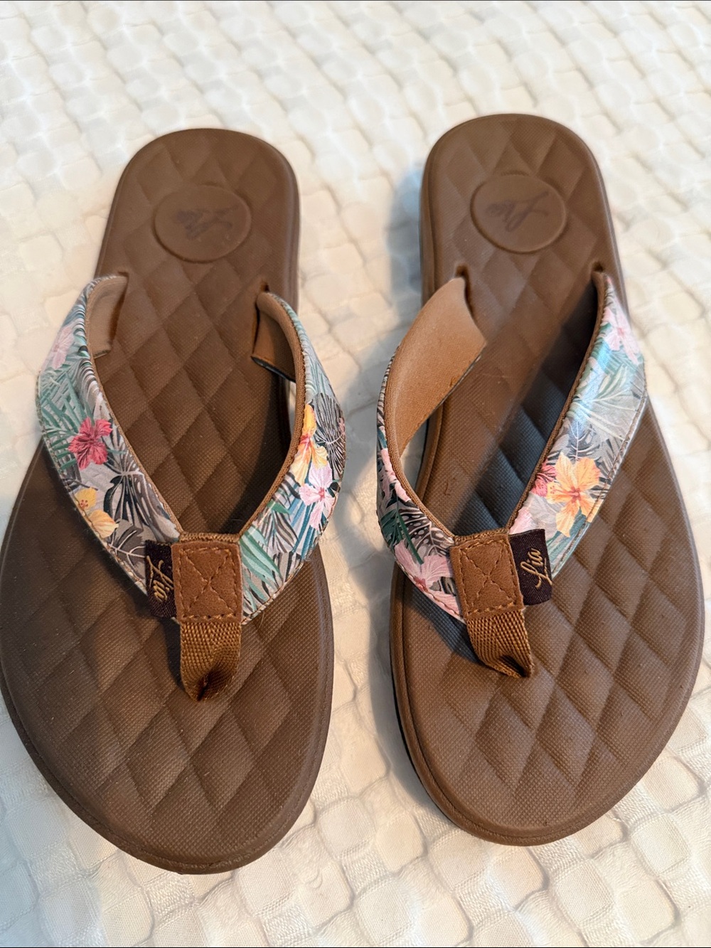 Women's Brown Floral Strap Flip Flop Sandals